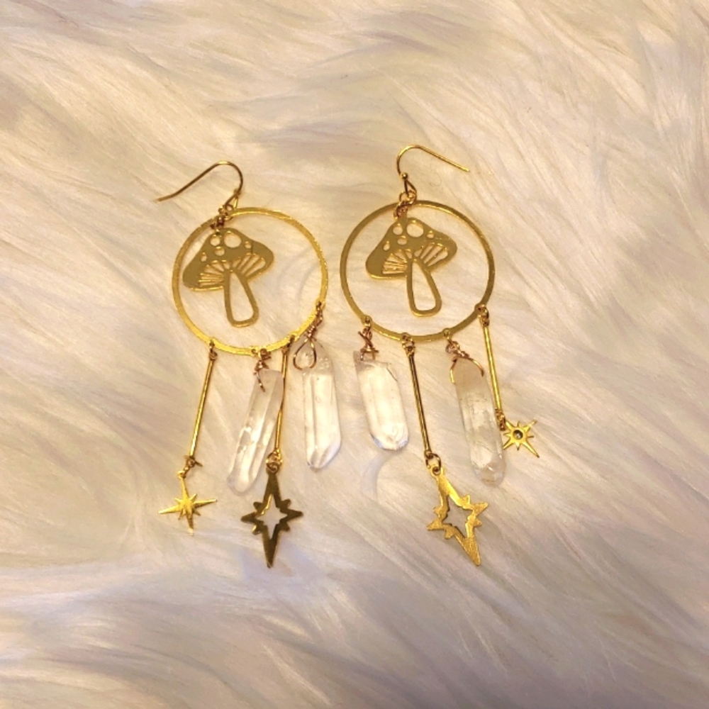 Mushroom & Moonchild Dangle Drop Earrings - Picture 2 of 3